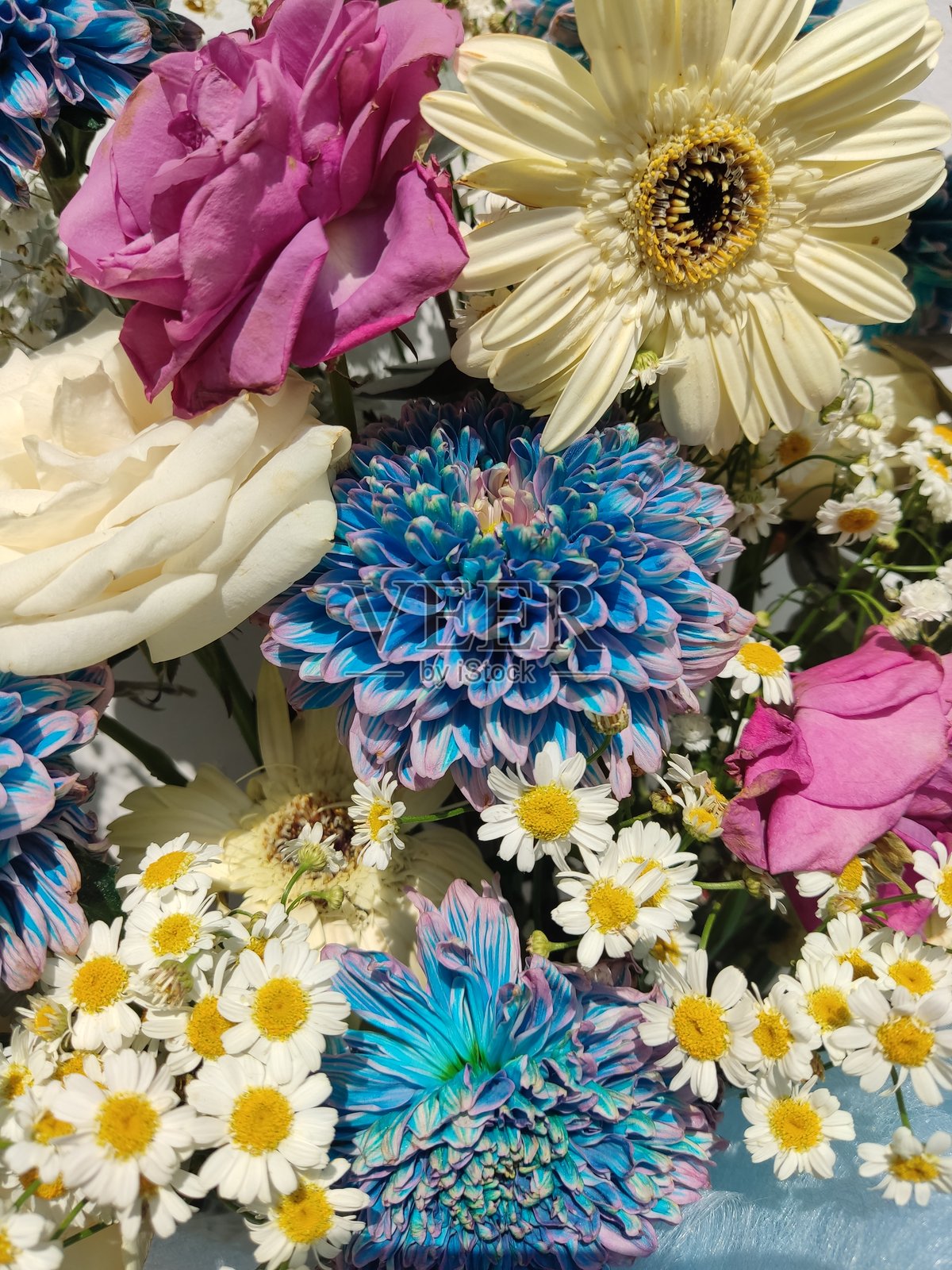 纸质锥形底座上的多色花束照片摄影图片