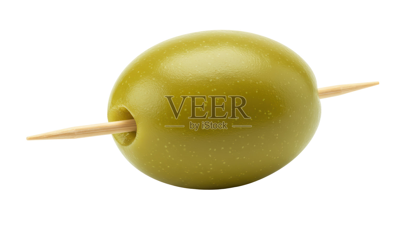 孤立的绿橄榄与牙签刺穿的小吃照片摄影图片