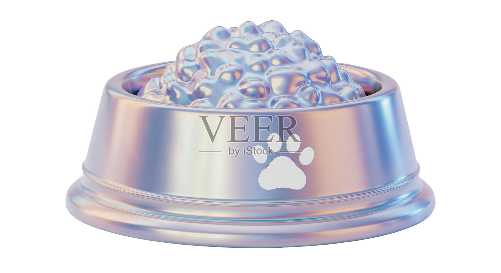 孤立的彩虹色宠物食碗，上面有爪印照片摄影图片