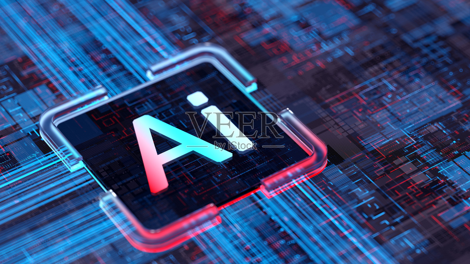 抽象CPU上的AI文本。机器学习概念。AI - 人工智能数字概念。LLM 大型语言模型。照片摄影图片