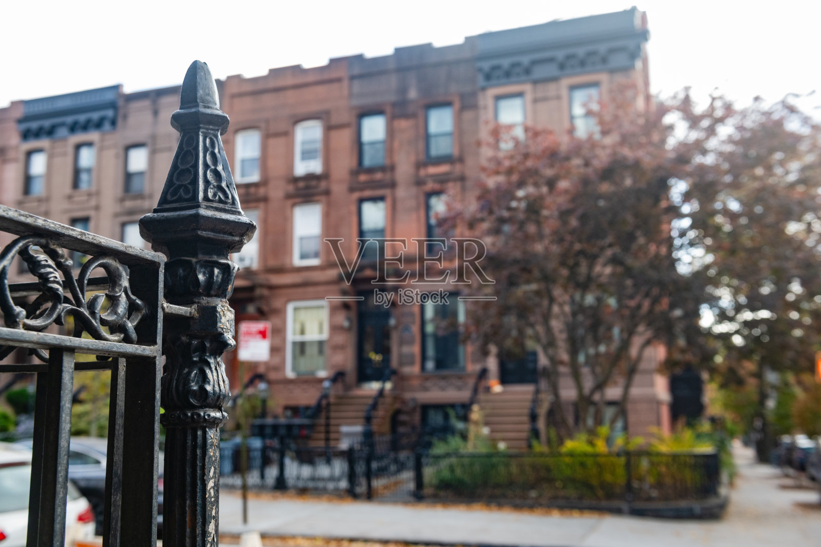 布鲁克林高地的围栏柱照片摄影图片