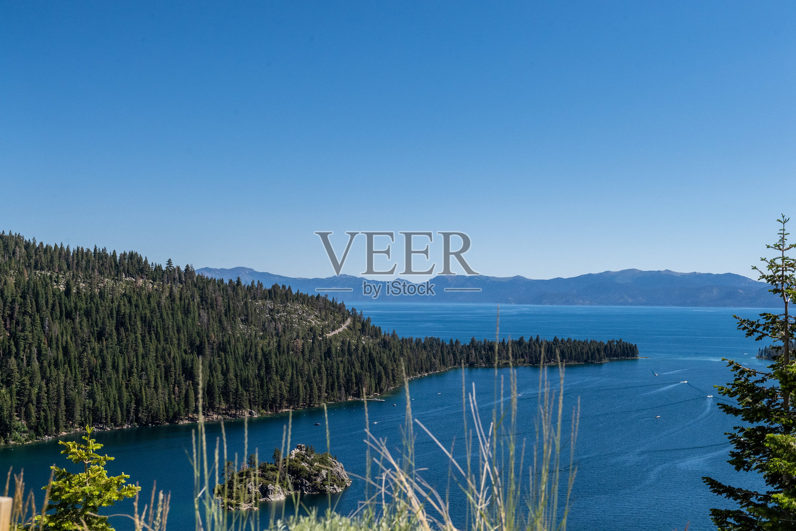 在塔霍湖的湖岸边照片摄影图片