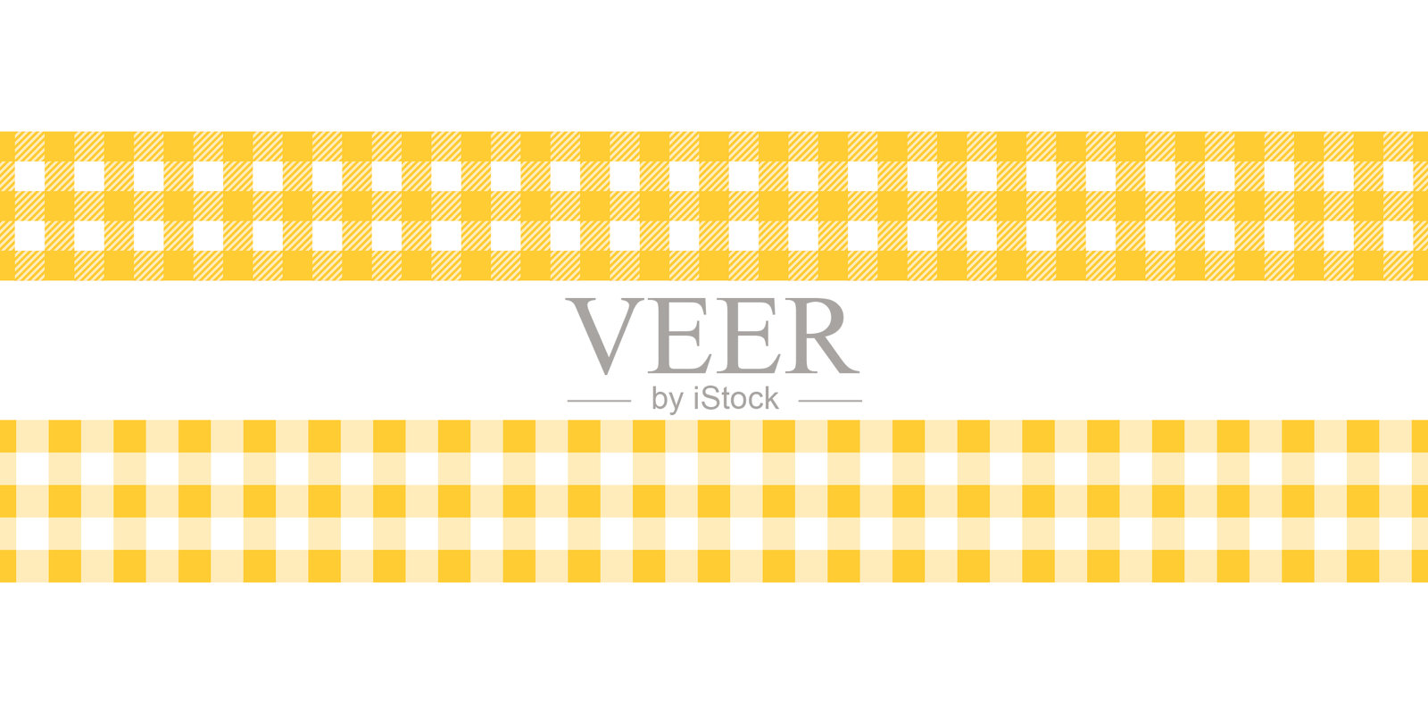 带有黄色格子图案的带子。边缘带有维希印花。适合秋季或感恩节礼物的丝带。棉、亚麻或法兰绒带子，孤立在白色背景上。矢量平面插图。插画图片素材