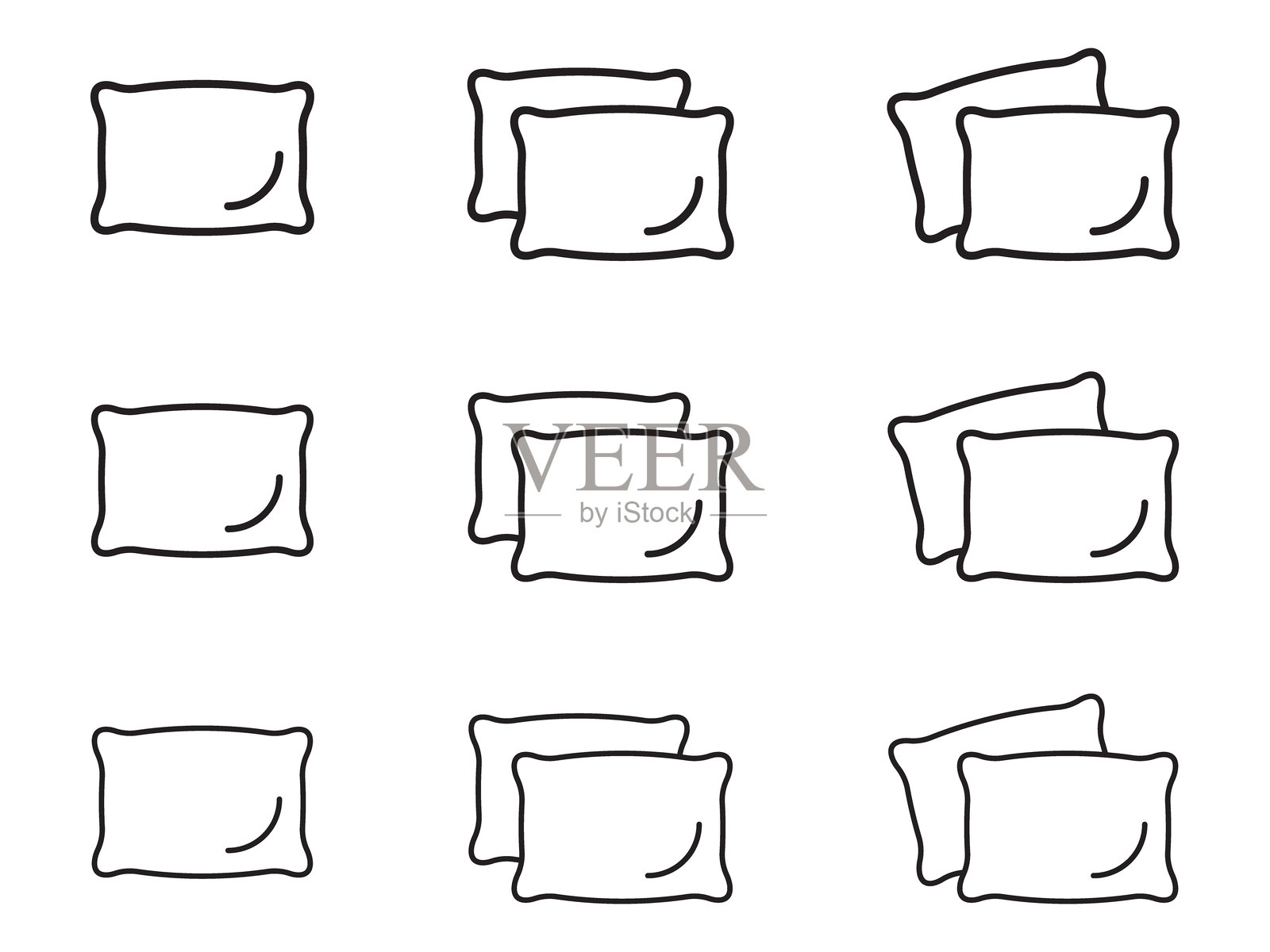 枕头线条图标。枕头图标集合。插画图片素材