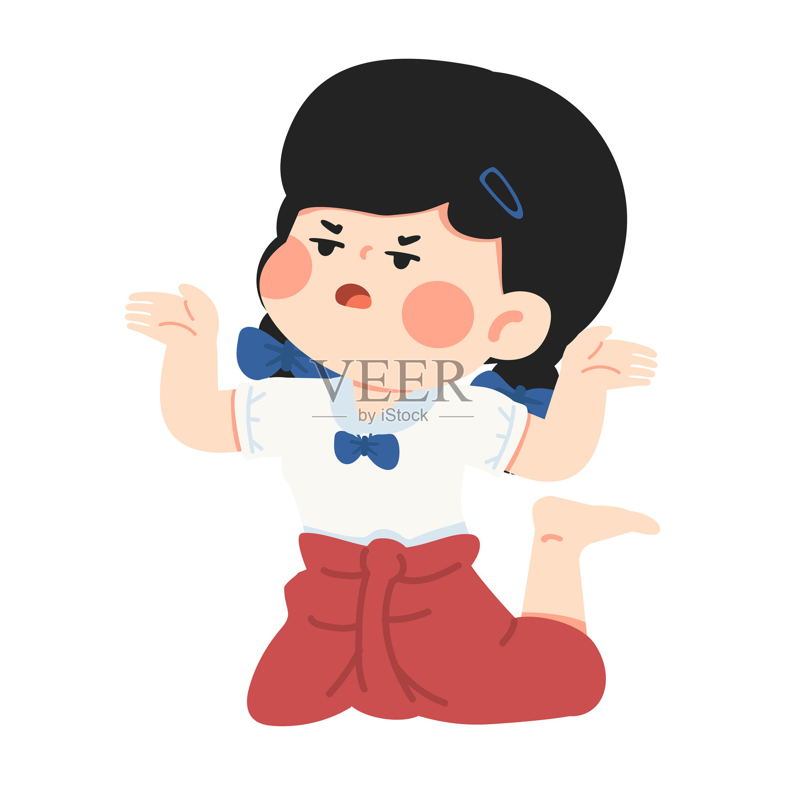 穿着传统泰国服饰的困惑女孩插图插画图片素材