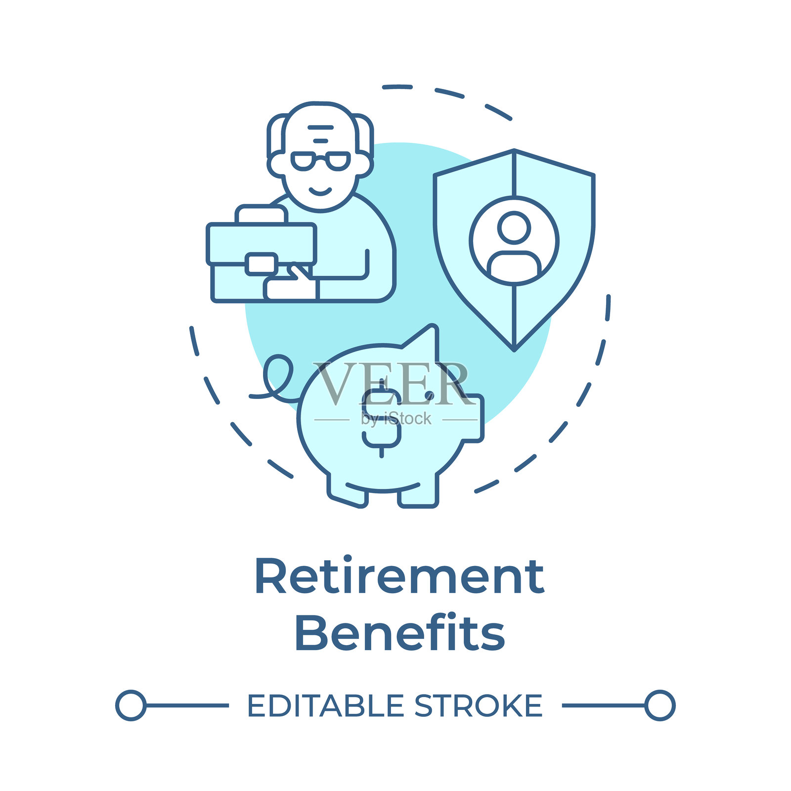 退休福利柔和蓝色概念图标插画图片素材