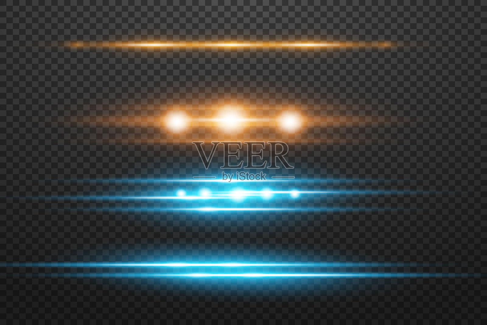 一组水平高光。激光束，水平光线。插画图片素材