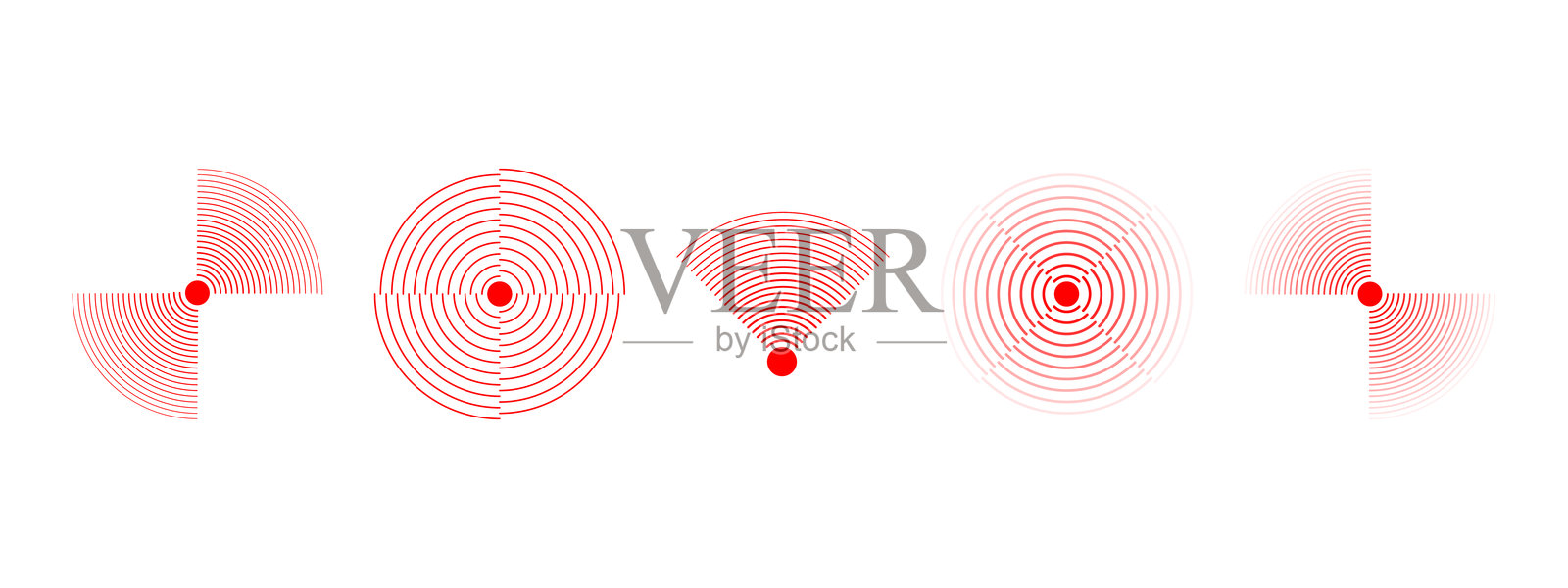 疼痛定位图标。红色同心圆。疼痛或炎症符号。脉冲、振动或辐射标志。冲击波、雷达或声音信号图标。矢量插图。插画图片素材