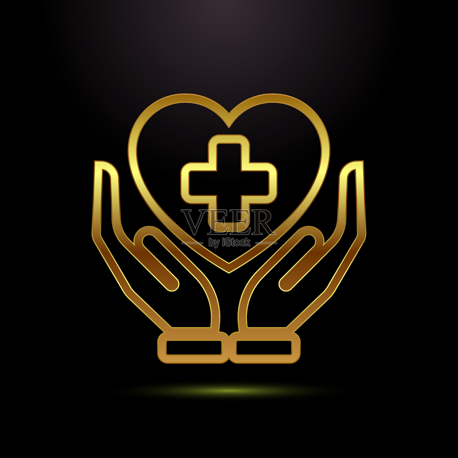 医疗图标设计插图，金色风格的医疗和健康标志符号插画图片素材