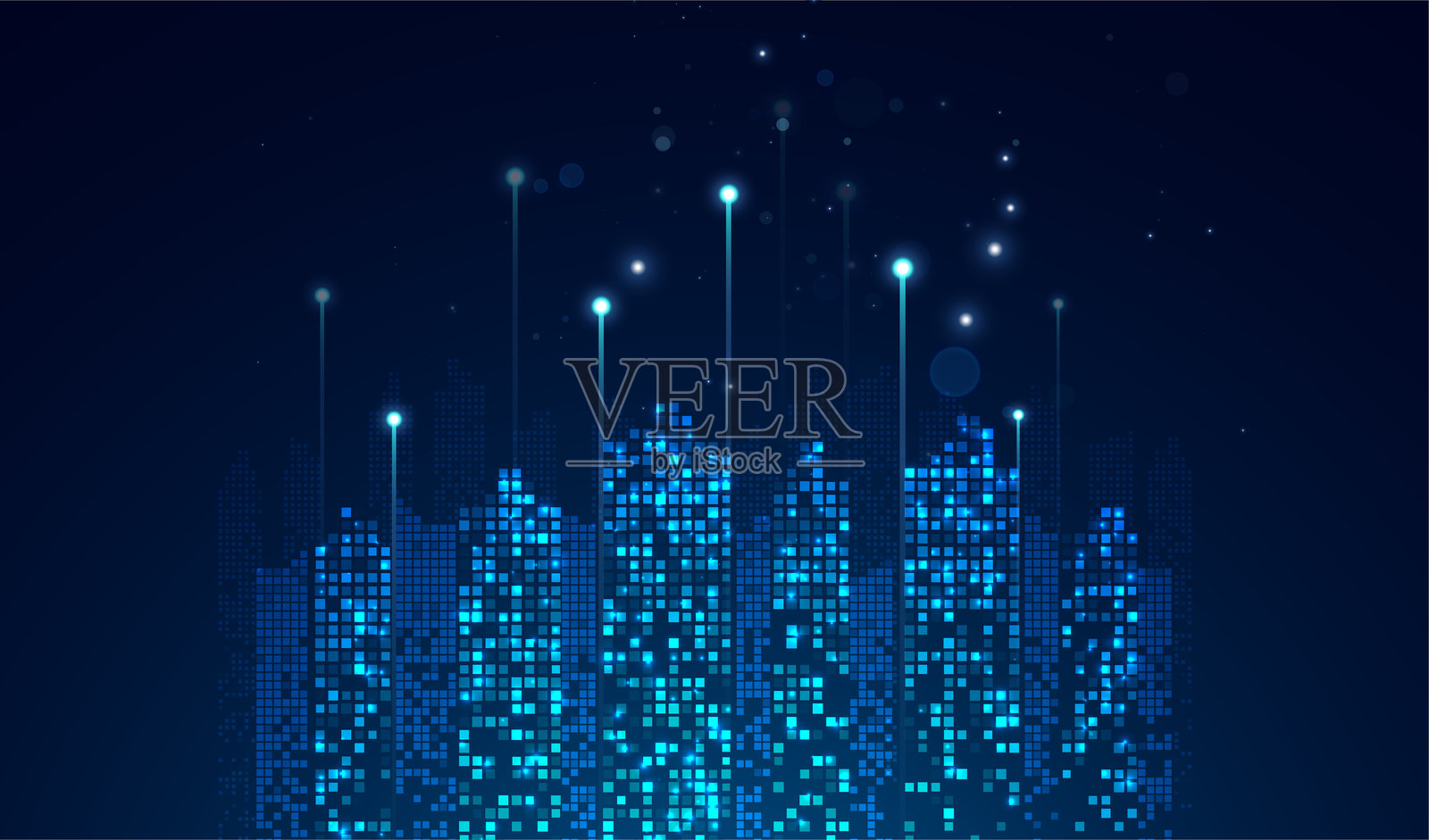 抽象城市景观，闪烁的明亮灯光。插画图片素材