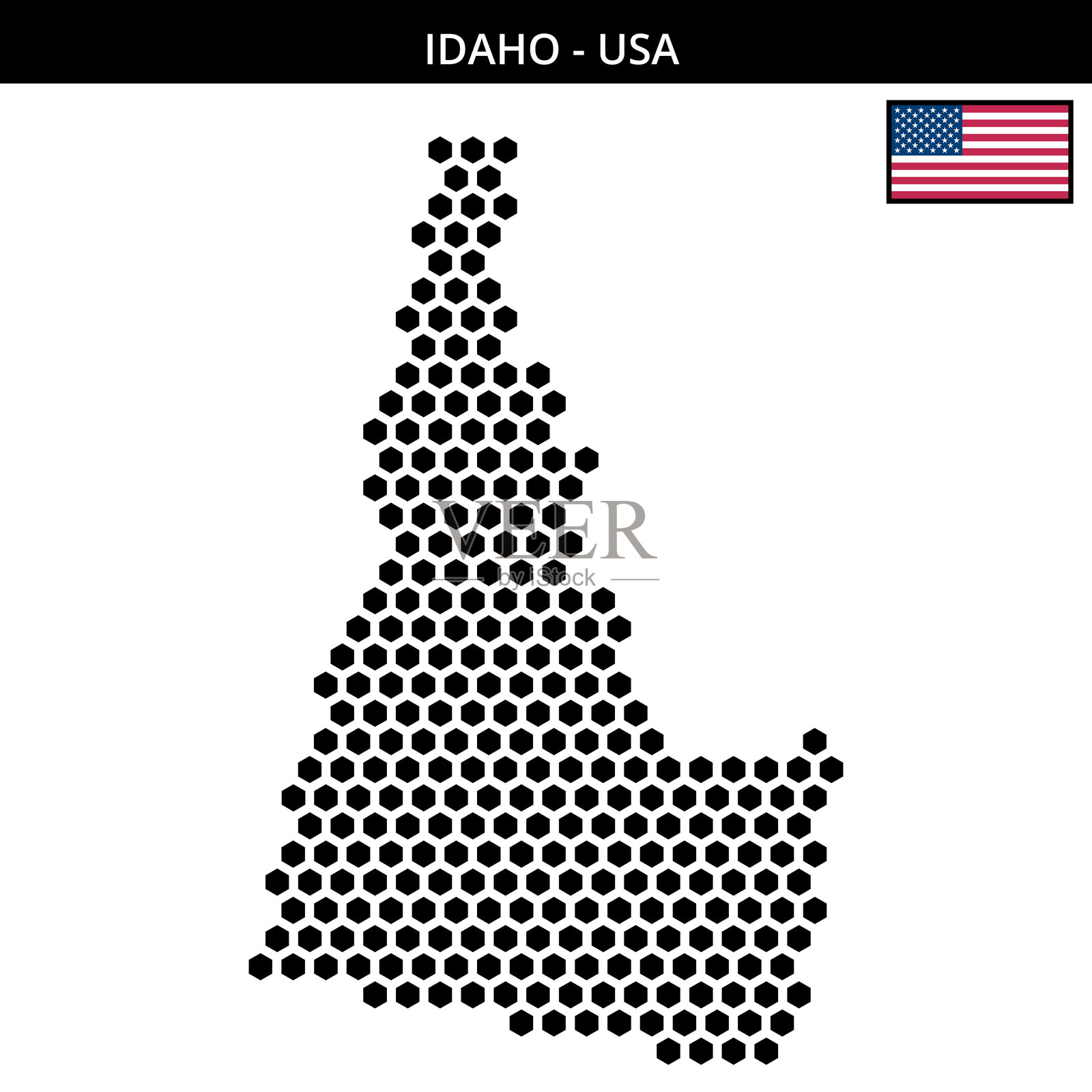 美国爱达荷州的大六边形点状地图插画图片素材
