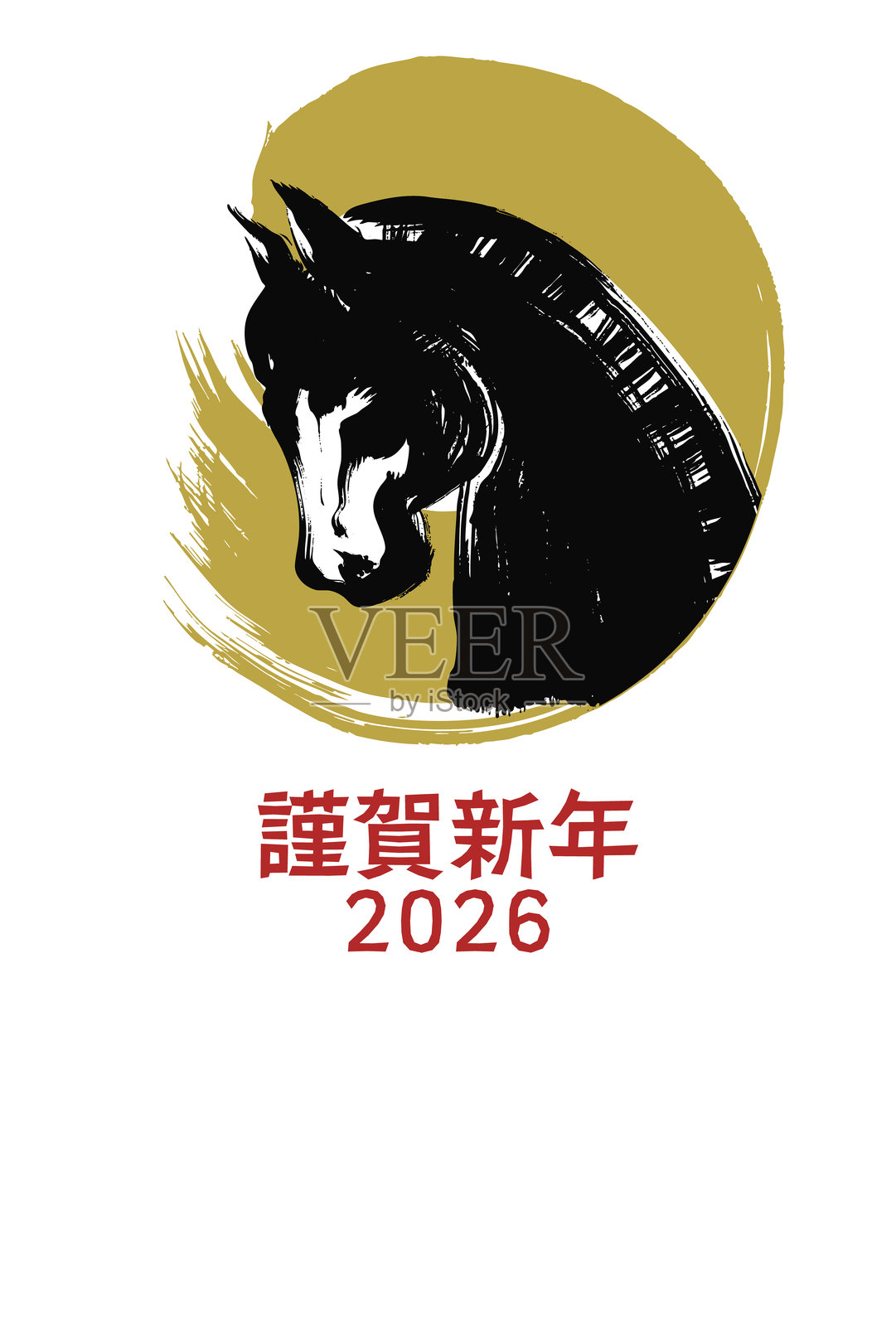 2026年马年新年图形素材，水墨马插图_竖版插画图片素材