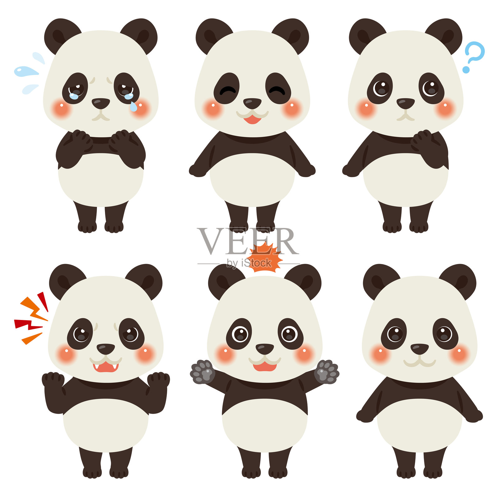 熊猫角色插图面部表情集插画图片素材