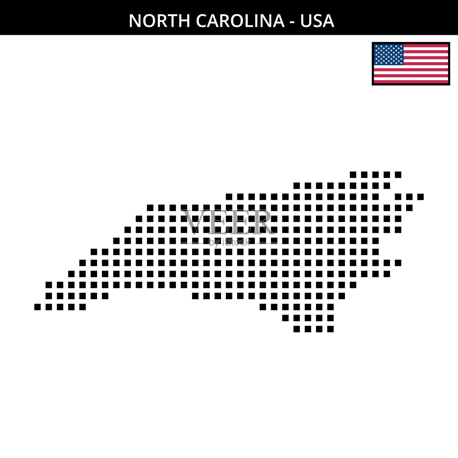 美国北卡罗来纳州的大方格点状地图插画图片素材