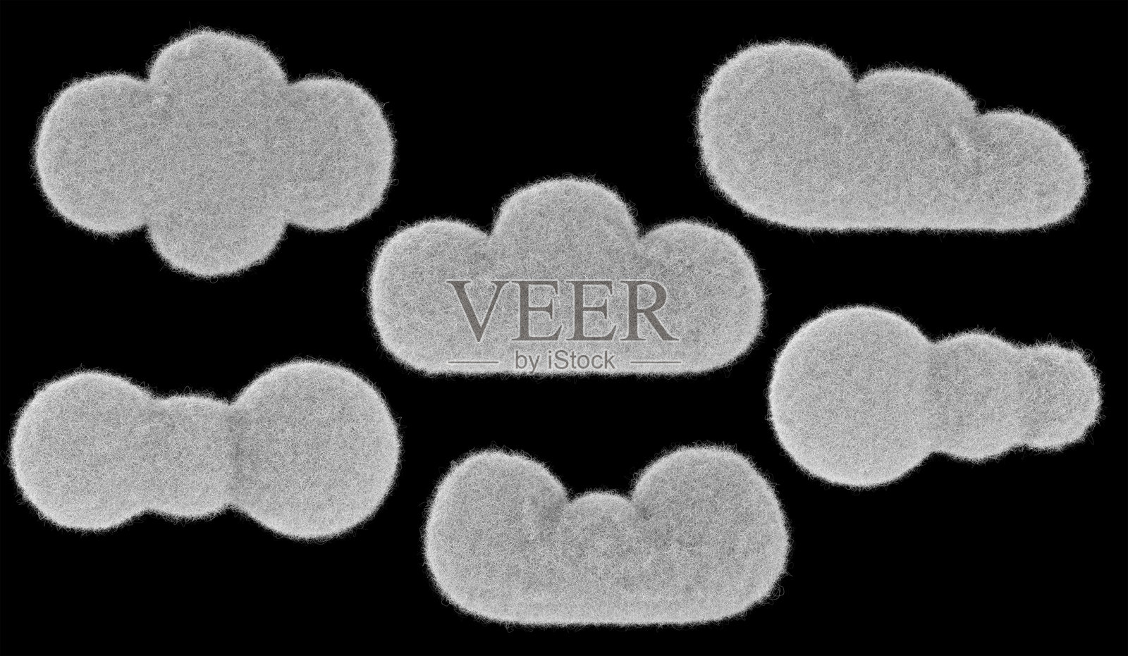 卡通白云，采用毛绒或毡材料制作。可爱的软儿童玩具的3D插图。逼真的创意搞笑渲染元素。照片摄影图片