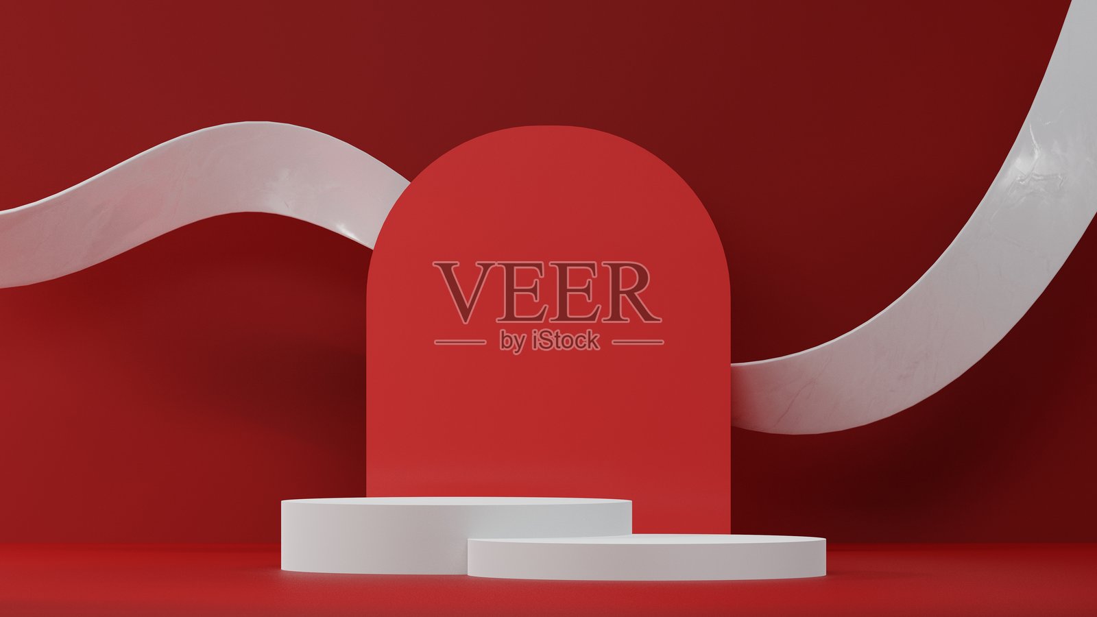 极简红白现代背景，抽象的展示台或讲台用于产品展示，3D插图照片摄影图片