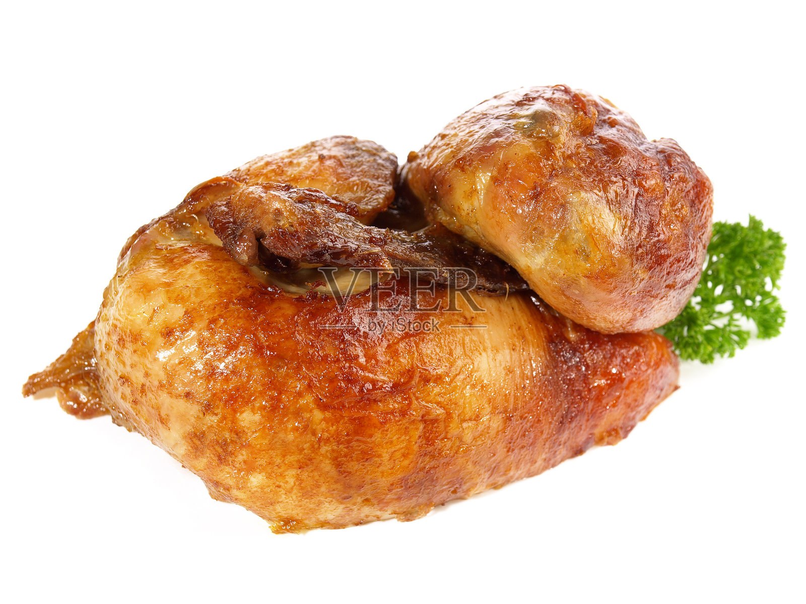 半只烤鸡在白色背景上照片摄影图片