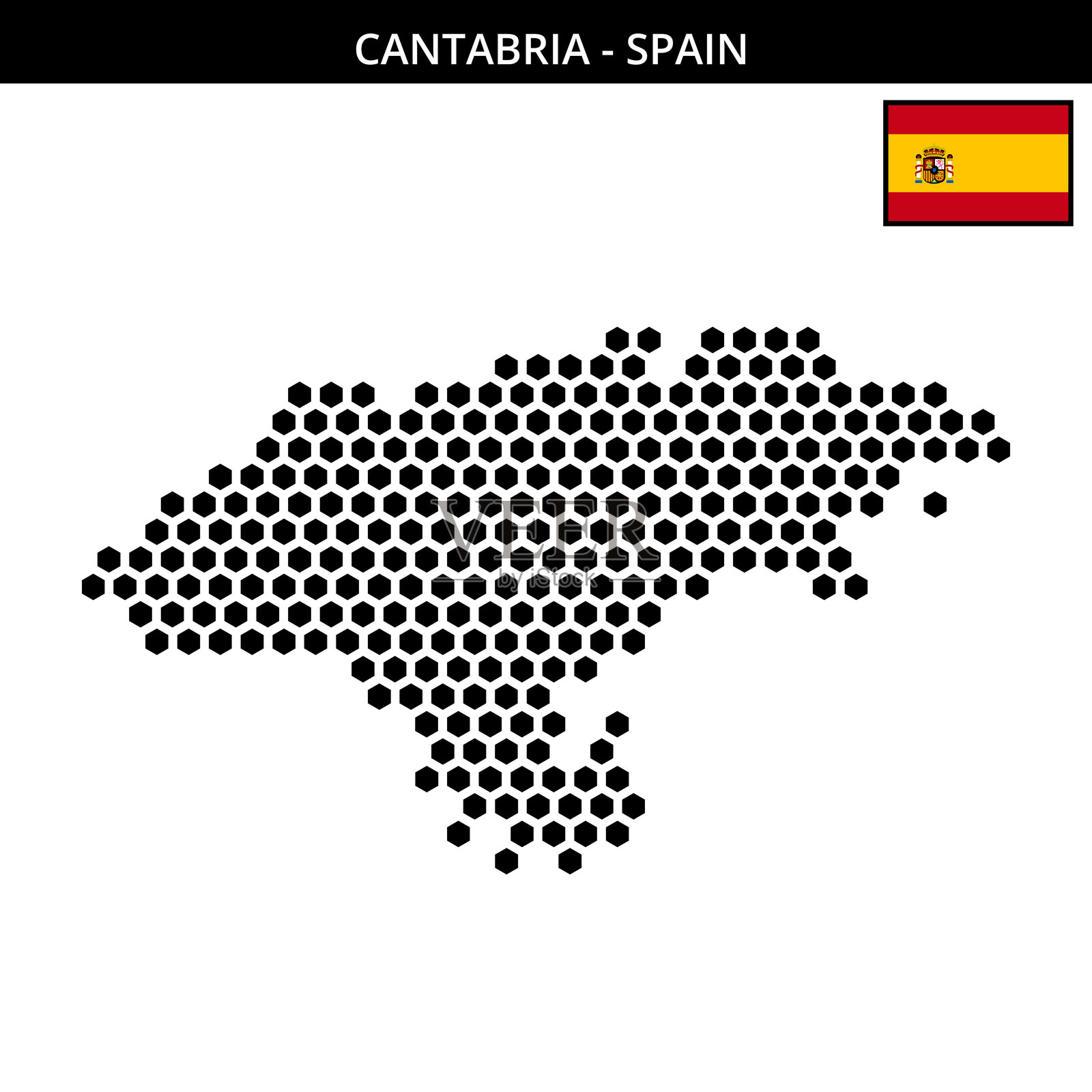 西班牙坎塔布里亚的大六边形点状地图插画图片素材