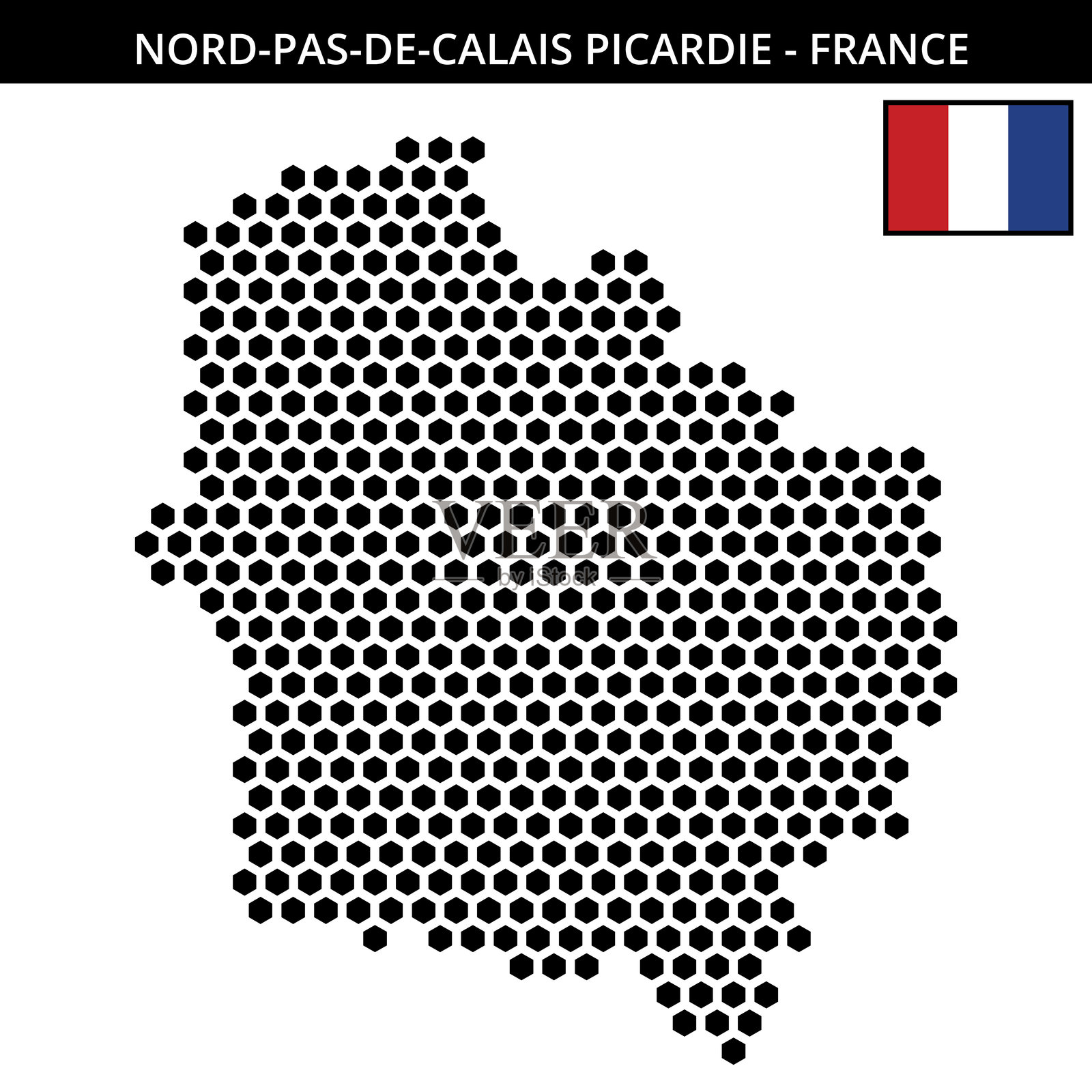 法国北帕德卡莱-皮卡第的大六边形点状地图插画图片素材