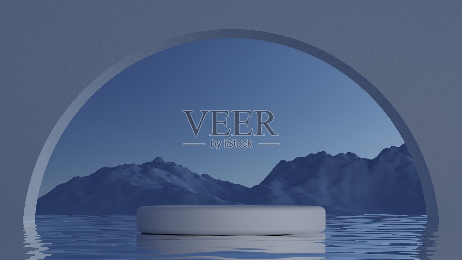 自然风景中的3D抽象白色讲台模型背景，空的基座展示用于产品展示。照片摄影图片