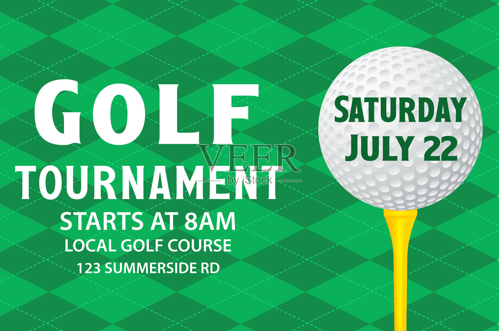 绿色菱形图案高尔夫锦标赛海报模板插画图片素材