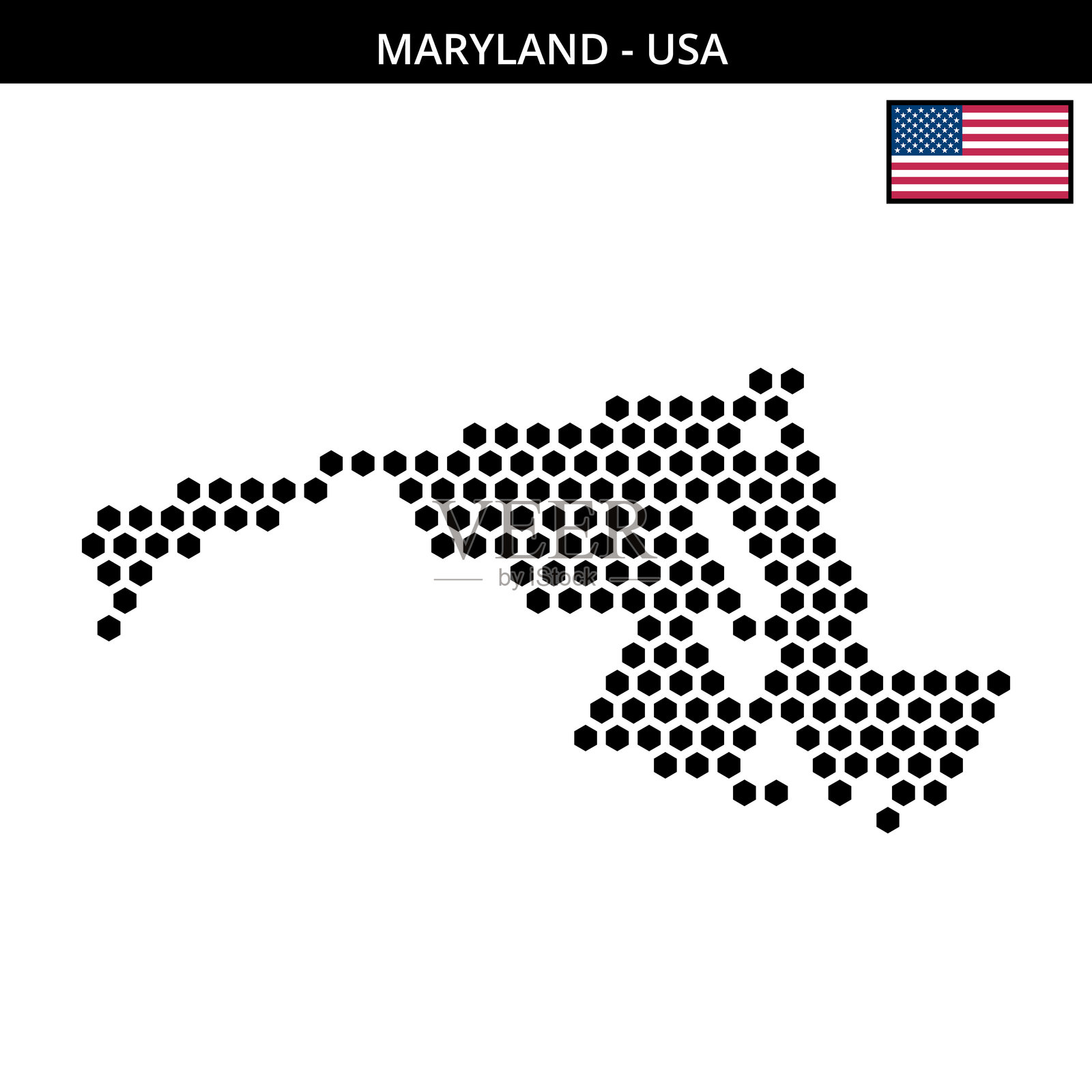美国马里兰州的大六边形点状地图插画图片素材