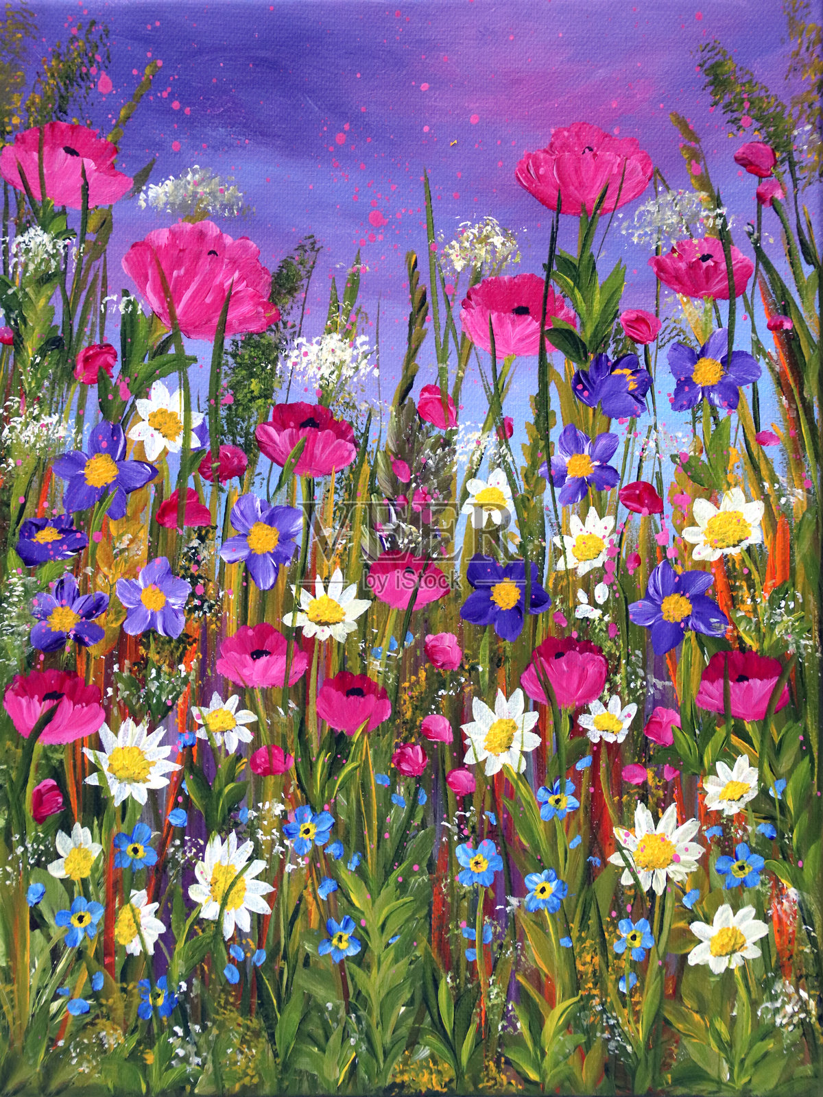 粉色草地插画图片素材