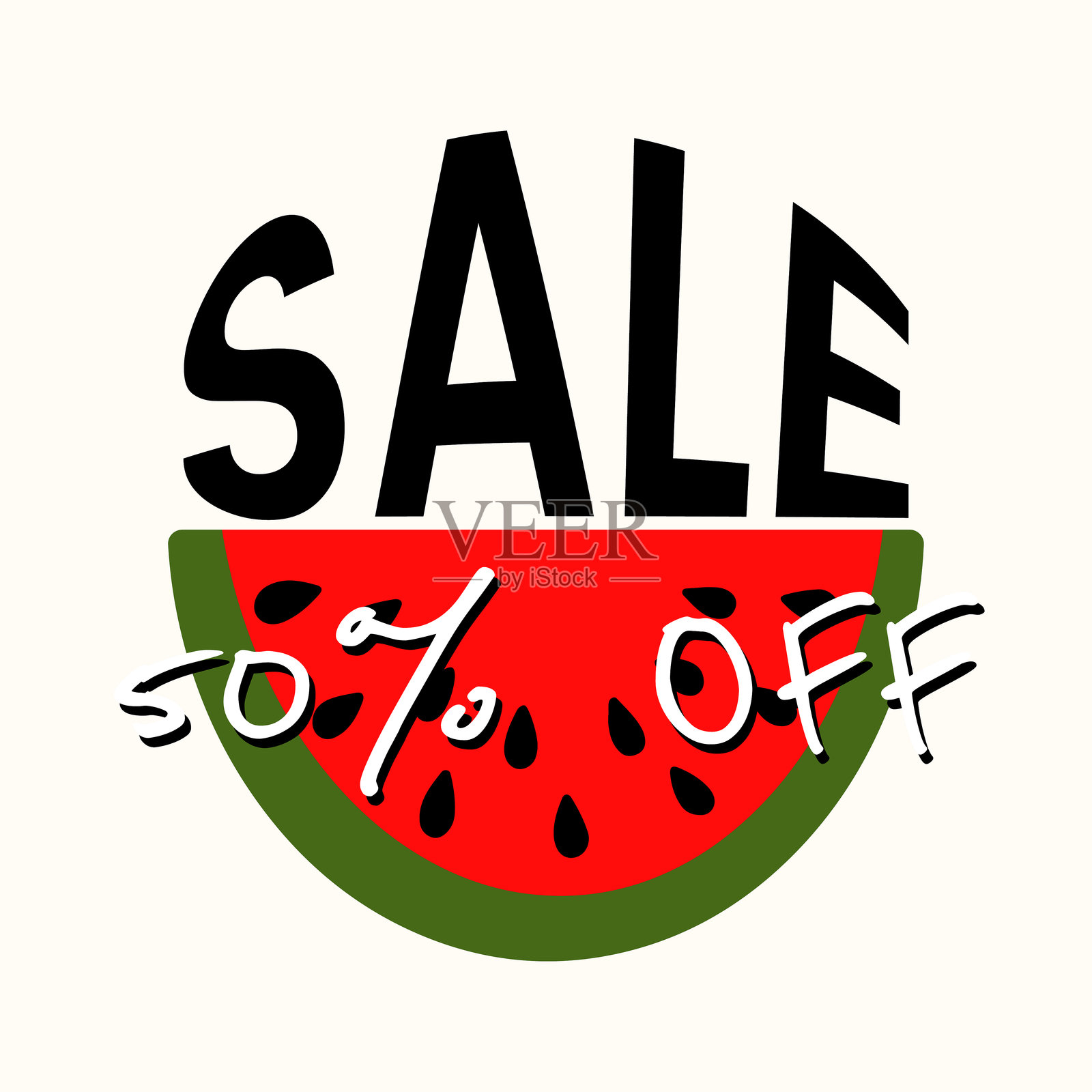 多汁的夏季促销矢量图，带有西瓜片和醒目的50%折扣文字。非常适合季节性促销、商店横幅和在线购物广告。插画图片素材