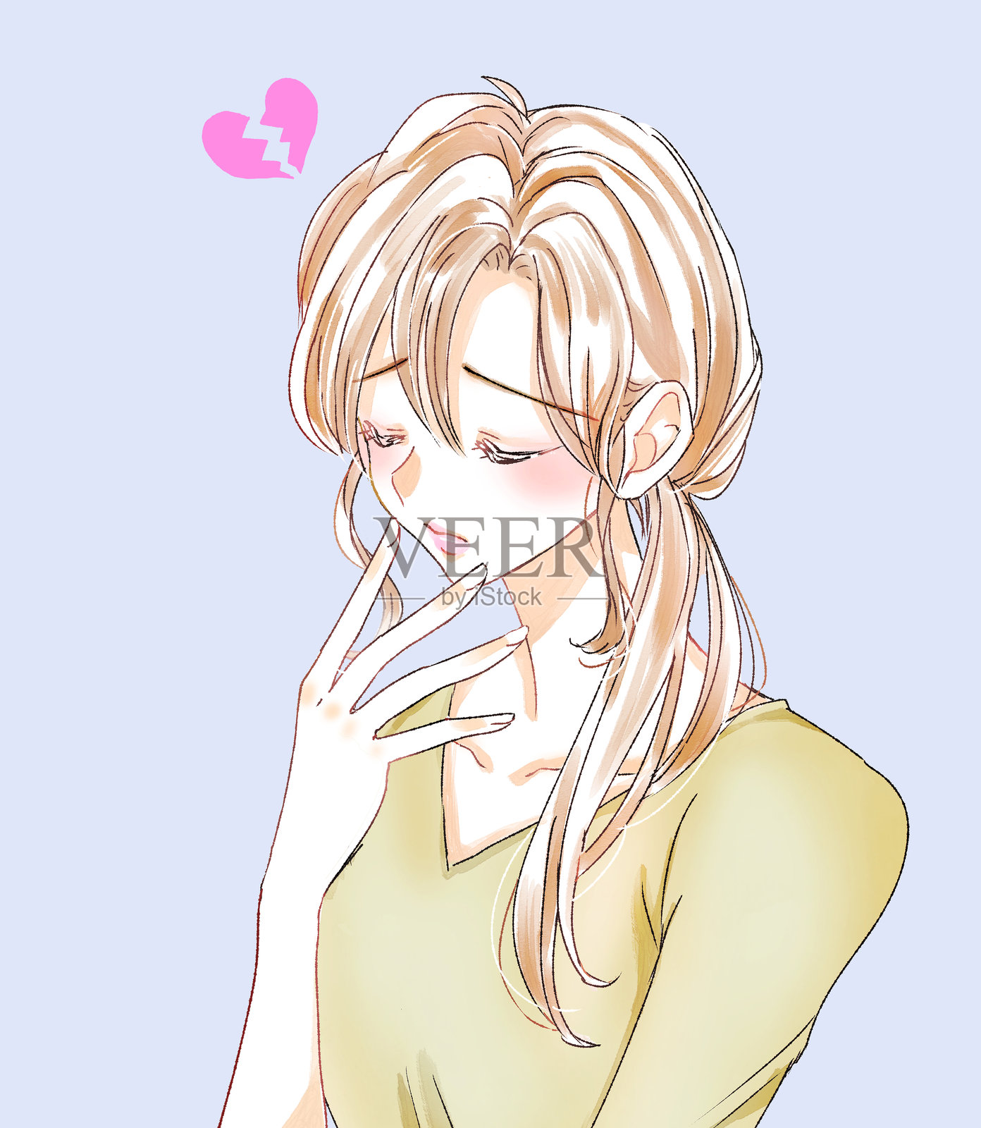 一位美丽的女性插图，她经历了心碎。插画图片素材