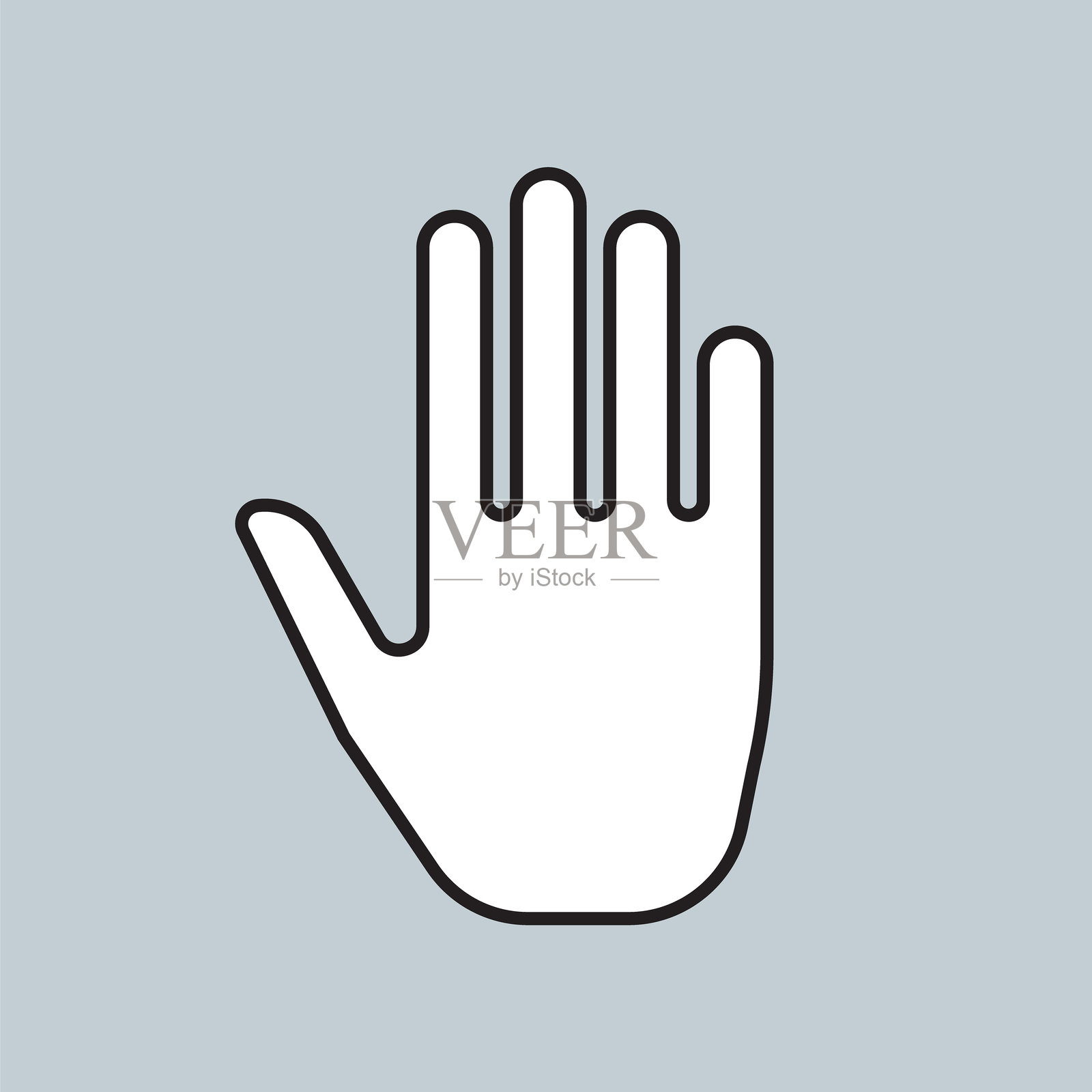 干净、简约的手势停止图标。灰色平面矢量设计。适用于网页、UIUX和安全概念。非常适合用于指导或警告。插画图片素材