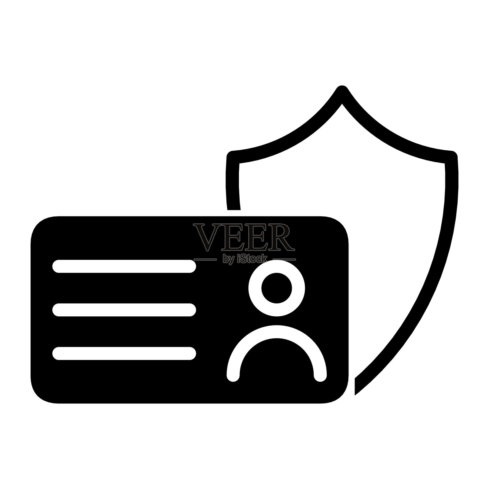 身份证和盾牌符号的轮廓图标，代表个人数据保护、身份安全或安全访问插画图片素材