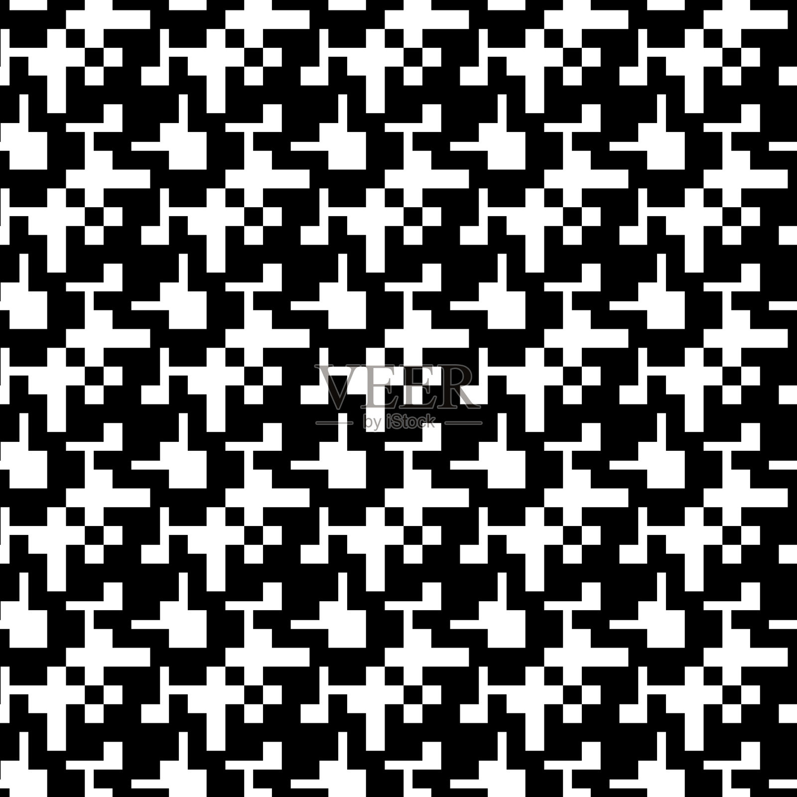 几何黑白千鸟格无缝图案，带有小狗牙装饰。单色图形设计。现代简约风格的方形背景。用于面料和纺织品的矢量棋盘图案。插画图片素材