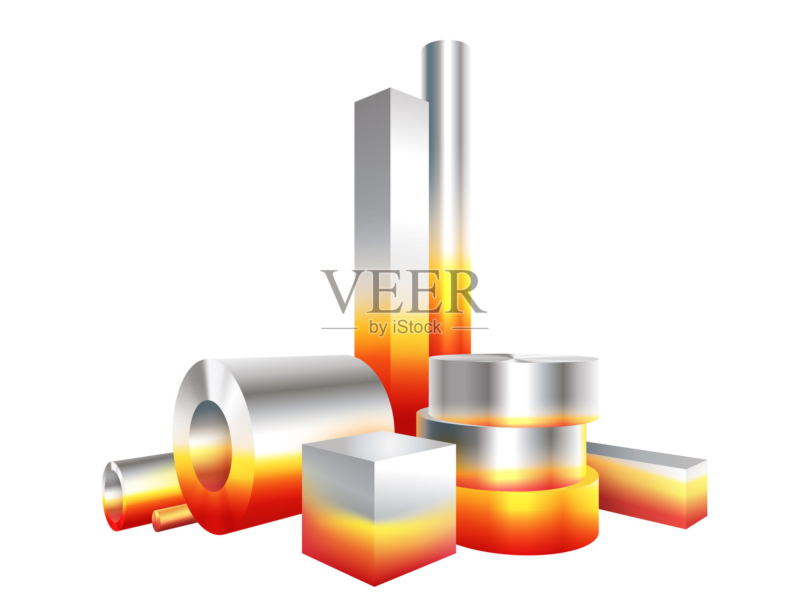 白色背景上的金属形状。体现力量、工业过程或建筑设计潜力。非常适合用于图形、演示或网页设计。插画图片素材