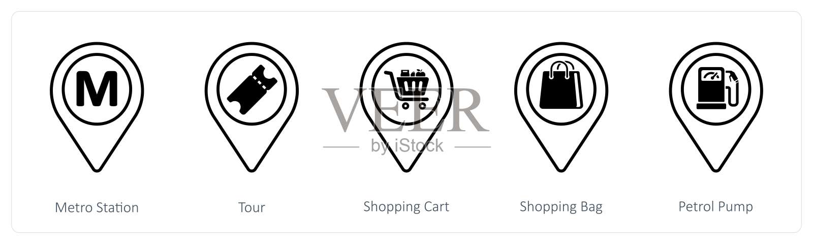 一组包含地铁站、旅游、购物车等图标的混合图标集插画图片素材