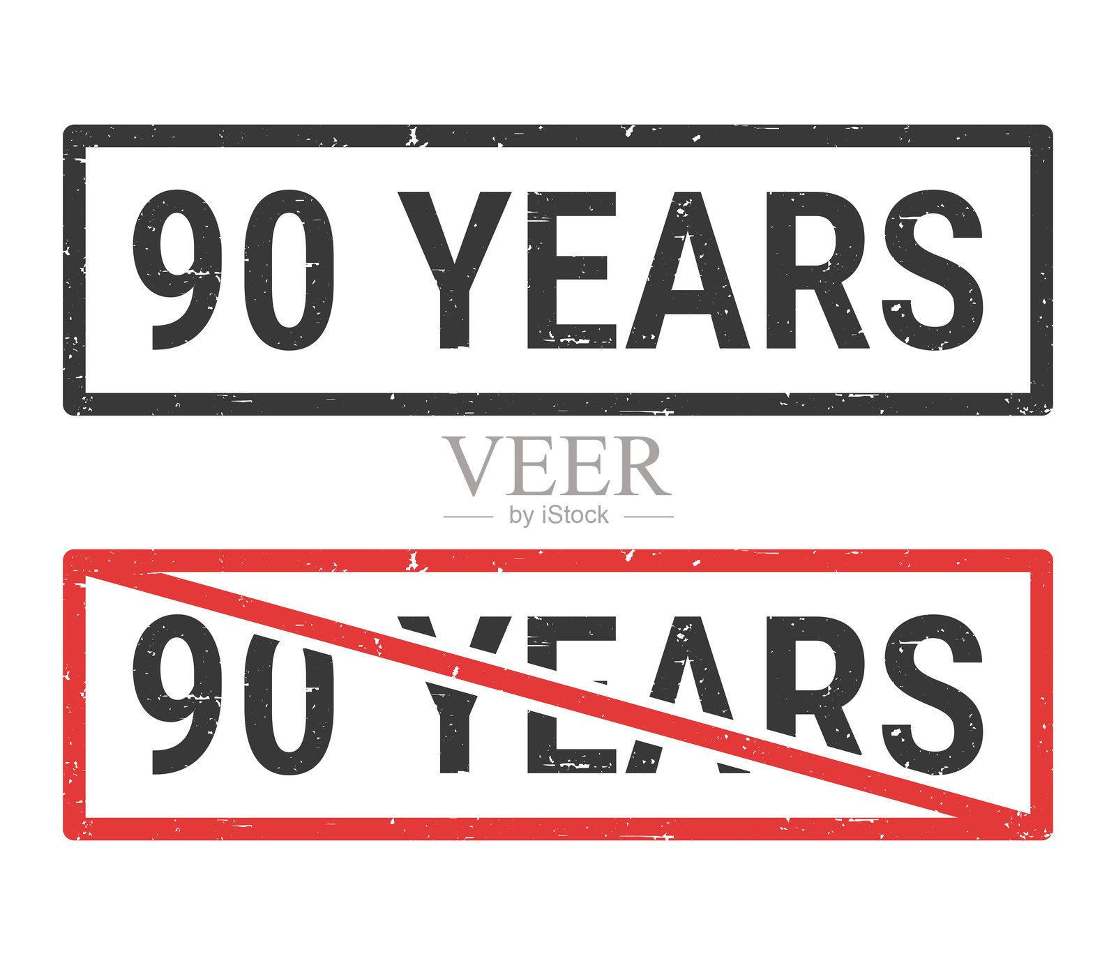 90年 - 带有划掉印章的橡皮图章，背景为白色插画图片素材