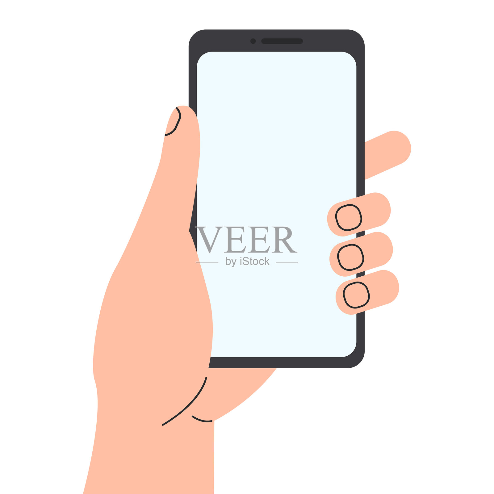 手握智能手机。手与智能手机。插图，背景为白色。插画图片素材