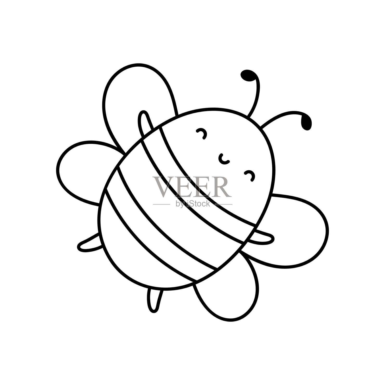 快乐的小蜜蜂，独立于白色背景。手绘风格的矢量插图，适合装饰、标志和各种设计。可爱的角色。插画图片素材