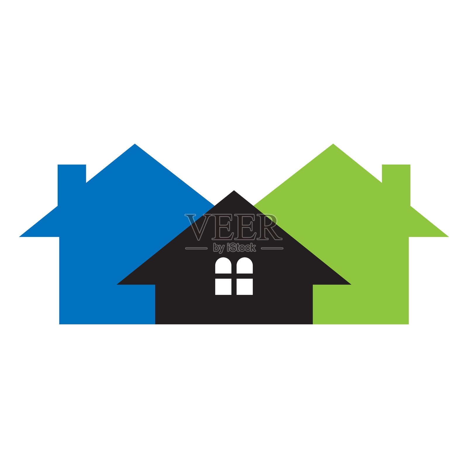 房地产标志设计概念，包含房屋和建筑符号的矢量模板插画图片素材