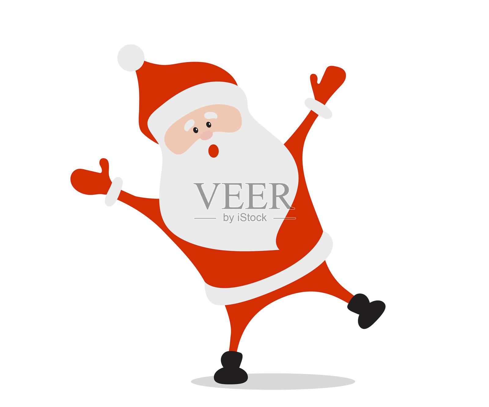 节日插图，描绘了一位面带惊讶表情、张开双臂的快乐圣诞老人角色。非常适合节日问候、季节性设计和儿童内容。插画图片素材