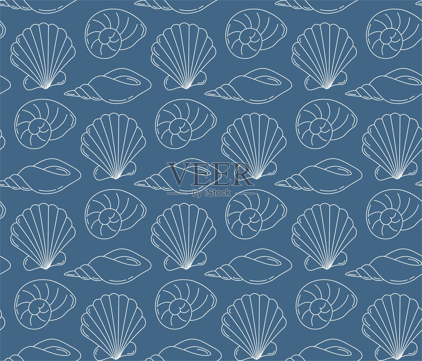 手绘海贝壳无缝图案，涂鸦风格插画图片素材