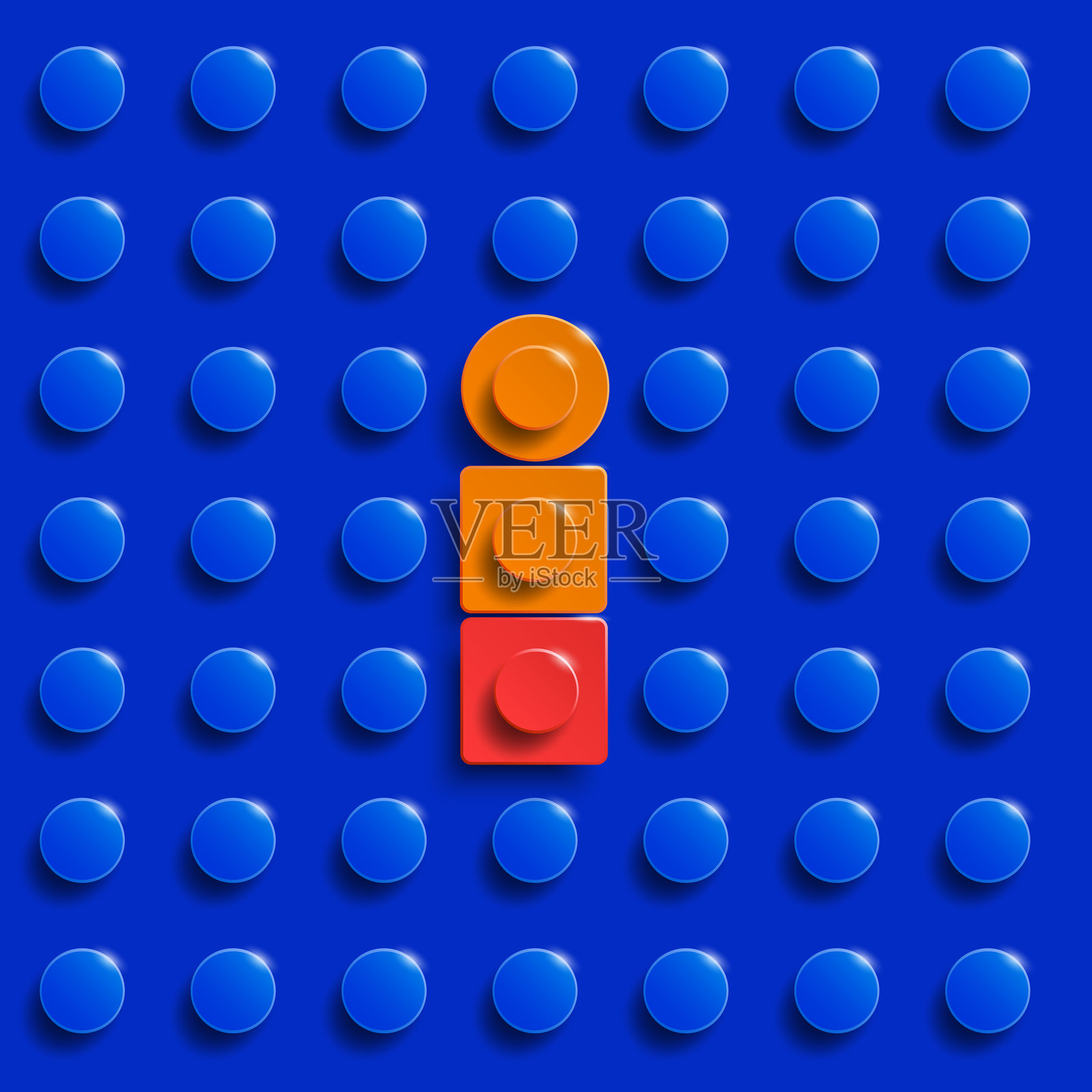 蓝色砖背景上的多彩字母I，由建筑砖块组成。3D字母。插画图片素材