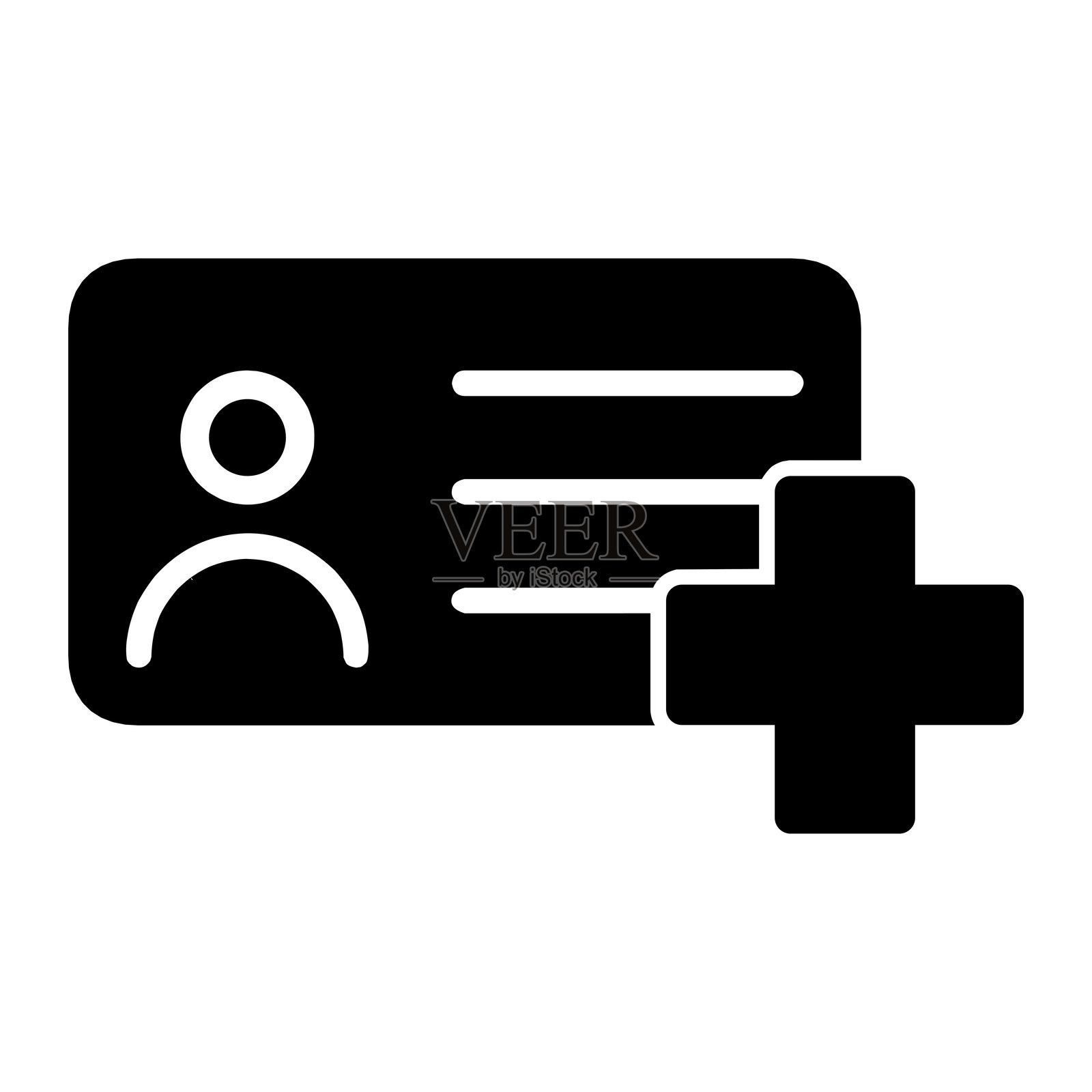 带有加号的身份证图标，象征着新用户注册、账户创建或添加成员。扁平化简约风格。插画图片素材