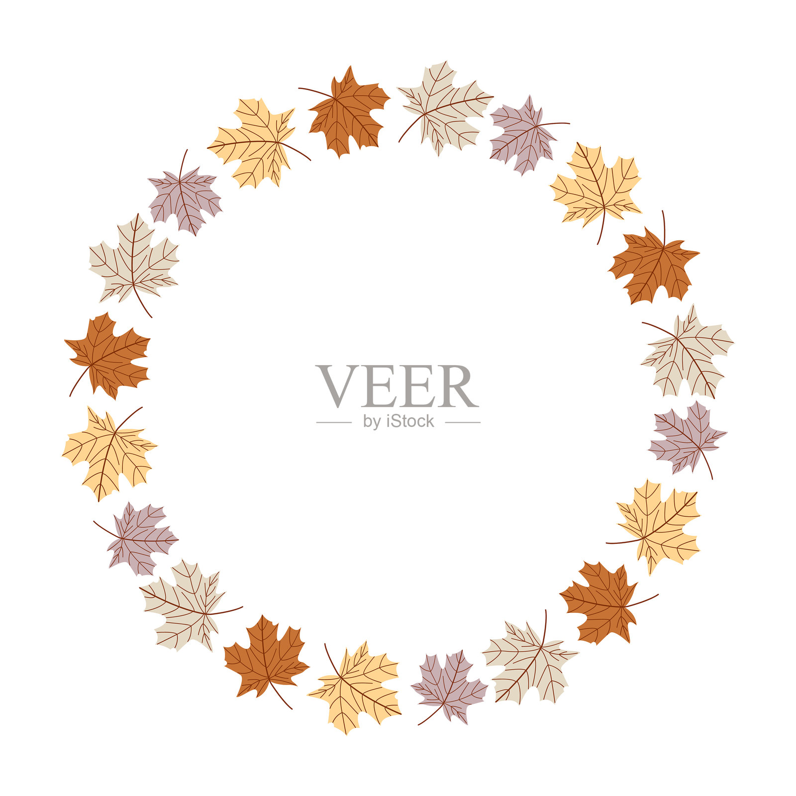 手绘秋季花环，搭配粉彩色枫叶，适用于季节性设计插画图片素材