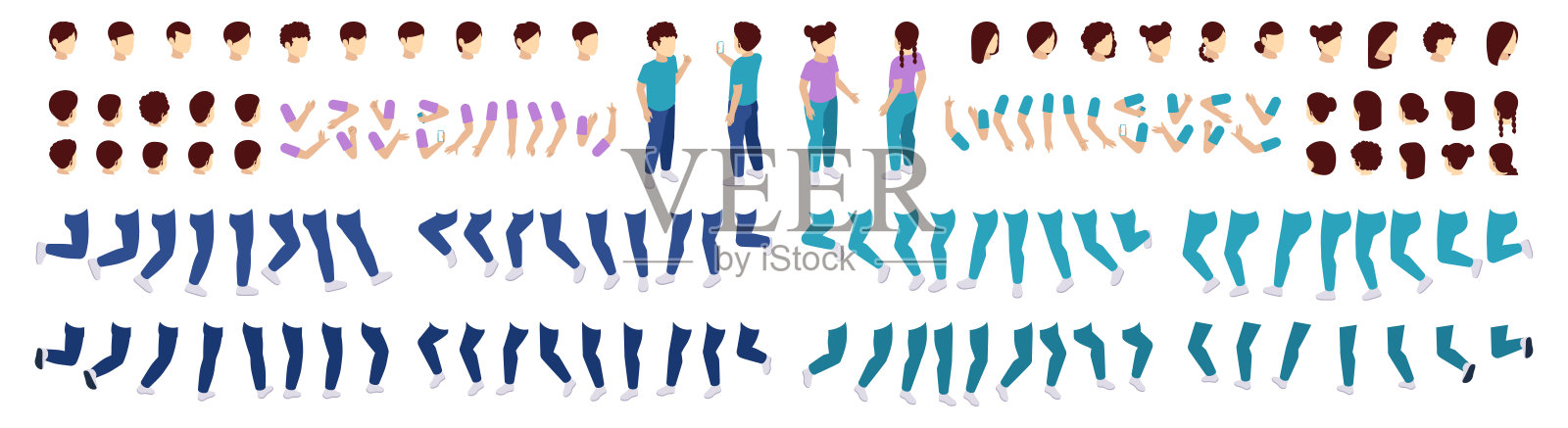 等距儿童男孩和女孩角色构建器插画图片素材