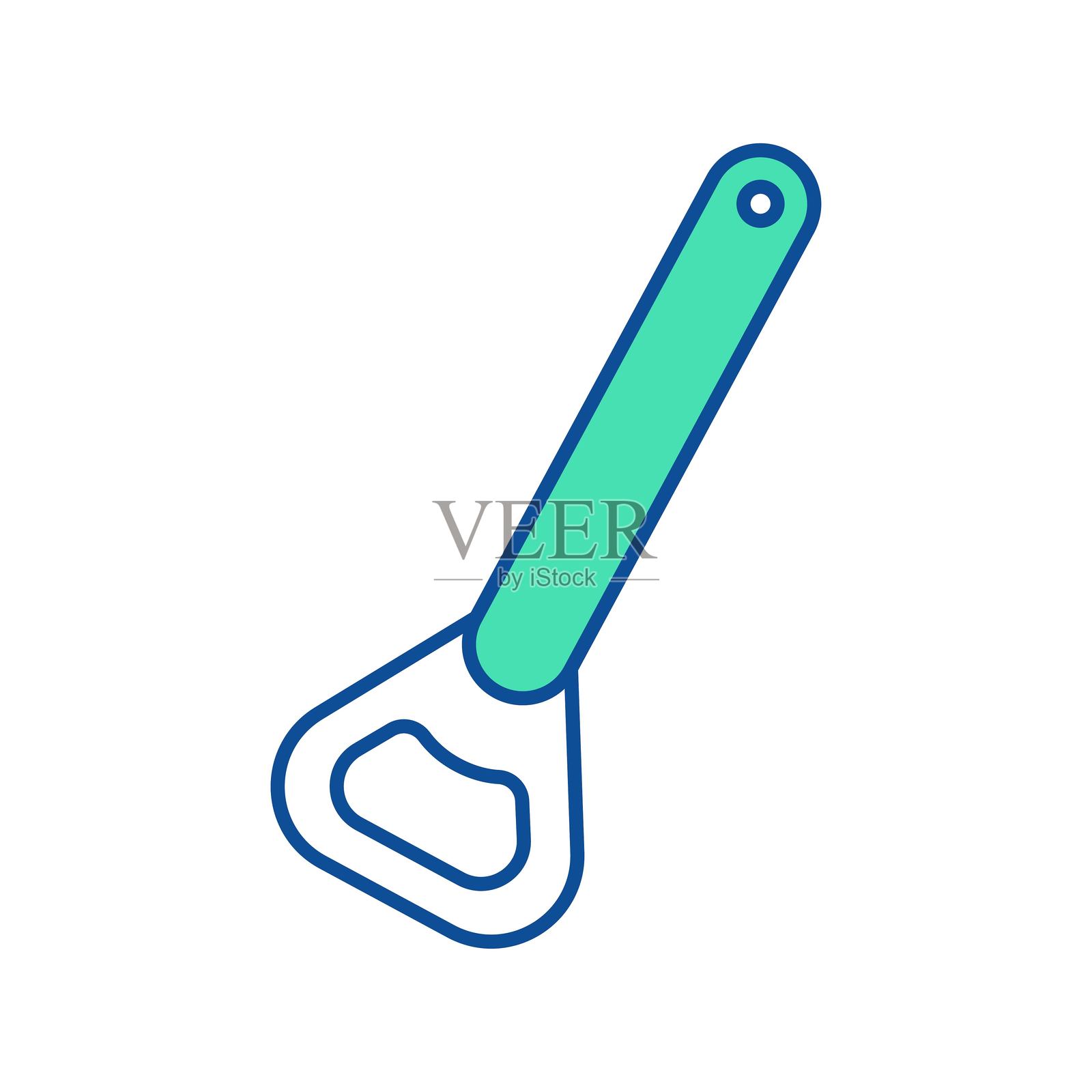 瓶起子。厨房用品图标。线条矢量厨房器具和工具。餐具插图插画图片素材