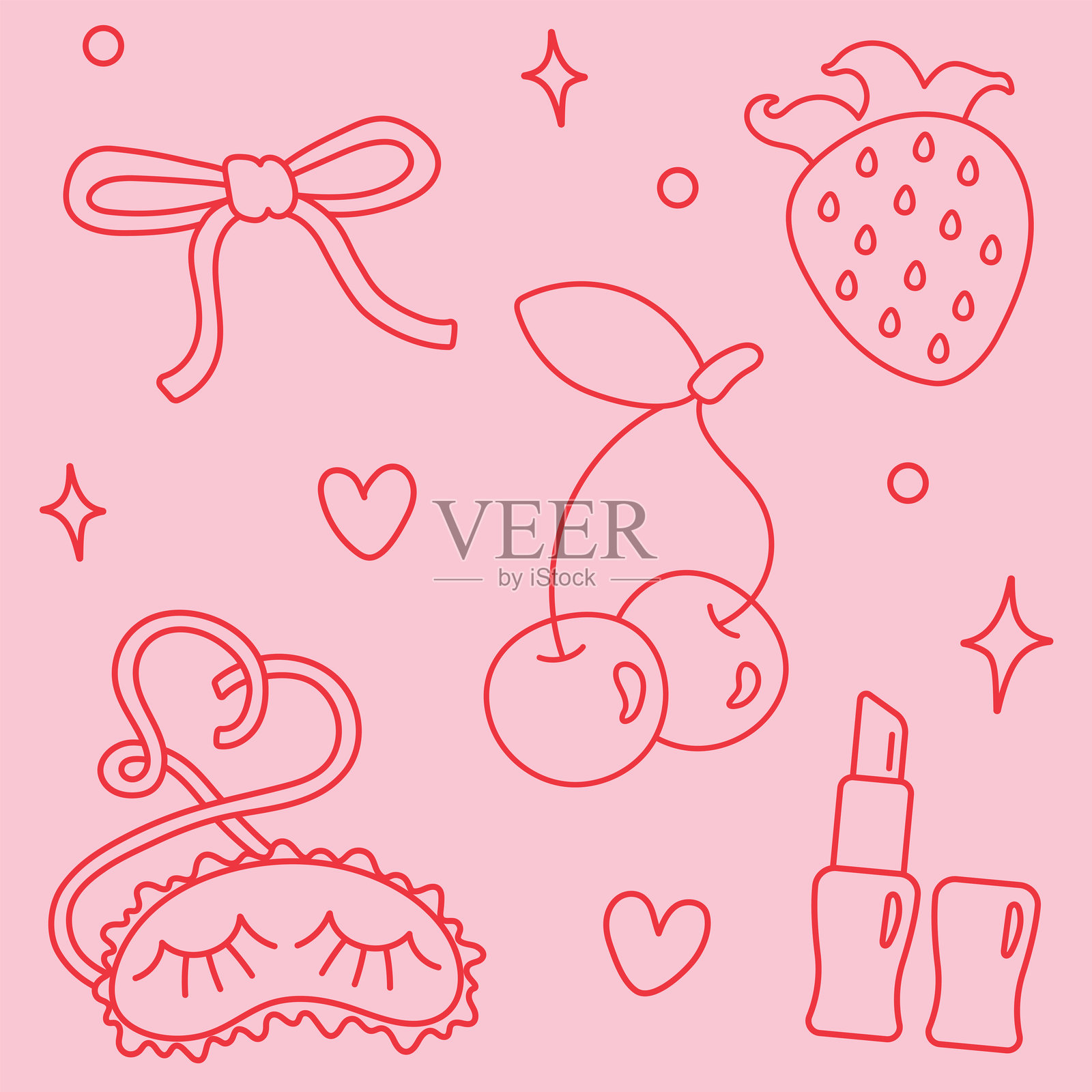 女性配饰与浆果无缝矢量图案。插画图片素材