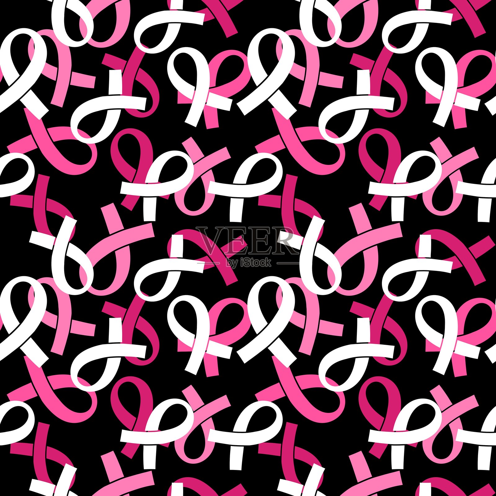 乳腺癌月无缝粉色丝带日X光检查图案，适用于包装纸、医疗配件和药品插画图片素材