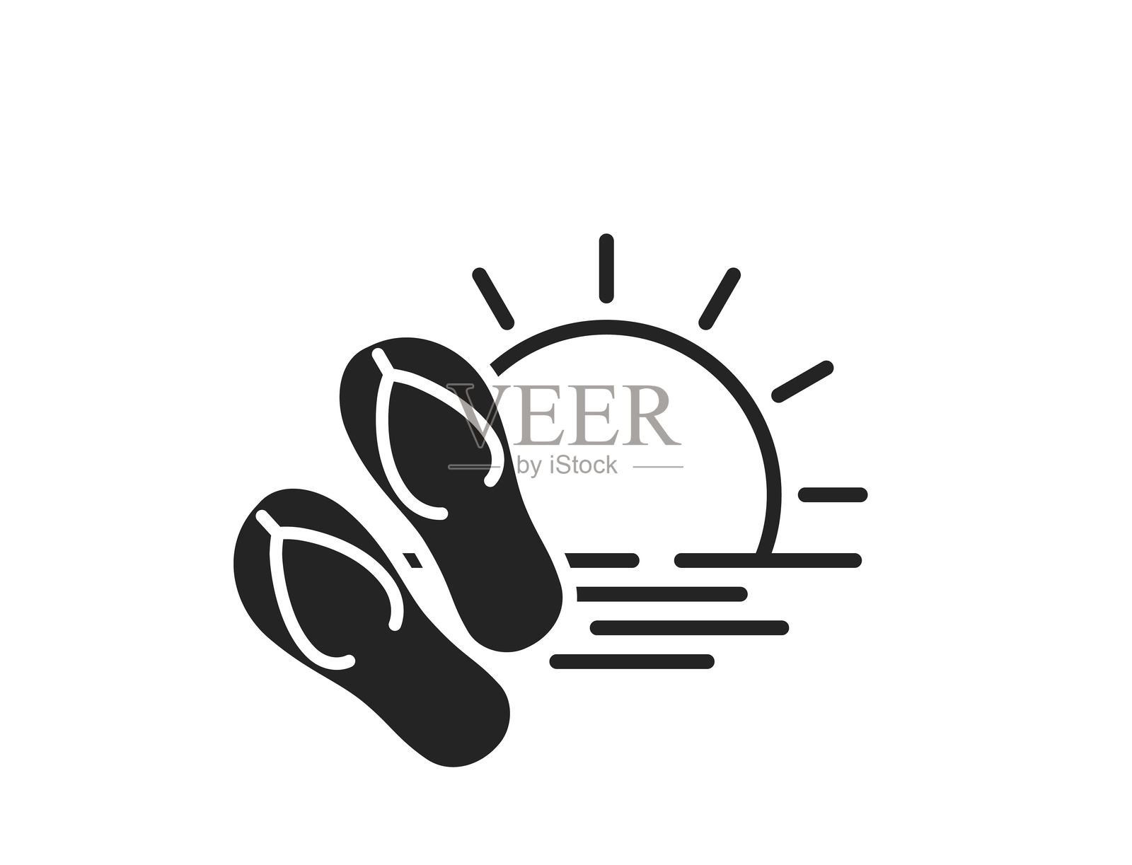 夏季海滩度假图标。人字拖、海洋和阳光。旅游设计的矢量图像。插画图片素材