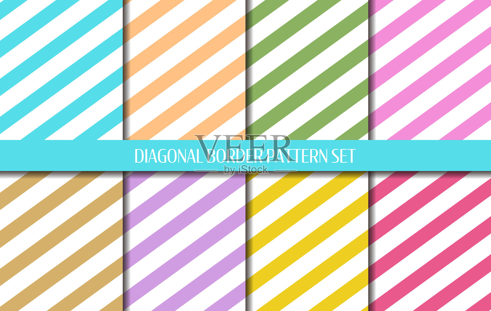 一组包含对角边框的8种图案插画图片素材