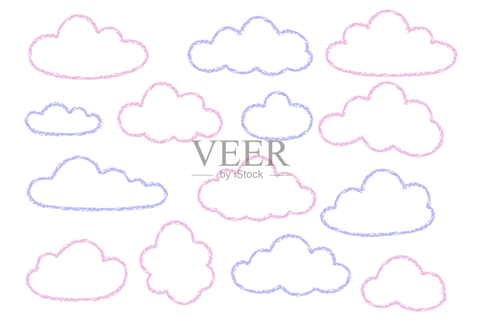 蓝色和粉色的粉彩蜡笔云朵涂鸦插画图片素材